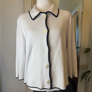 Chaps Ivory Cardigan with Black Accents
